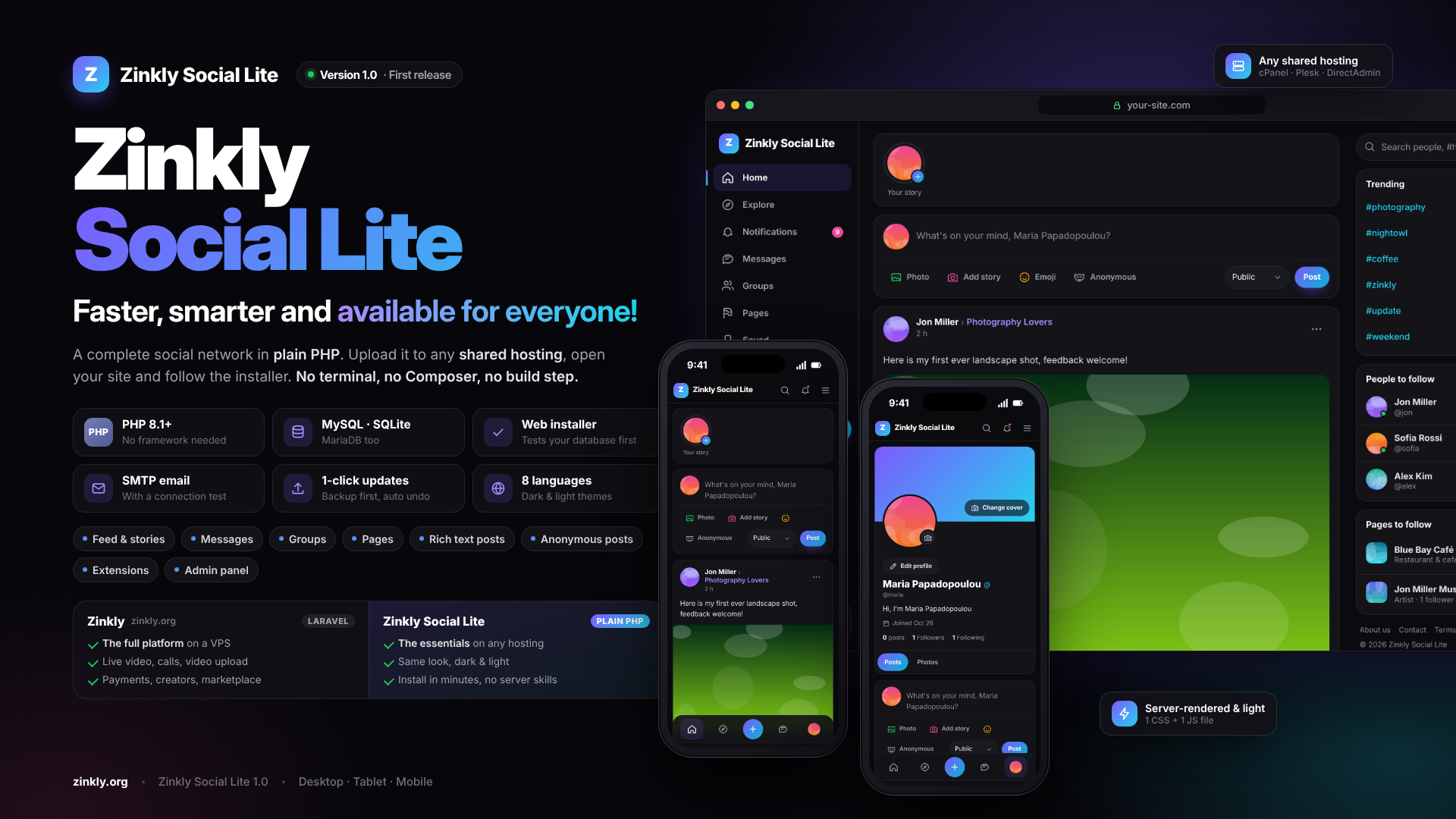 Zinkly Lite – Social Network Script for Shared Hosting (PHP) screenshot 1