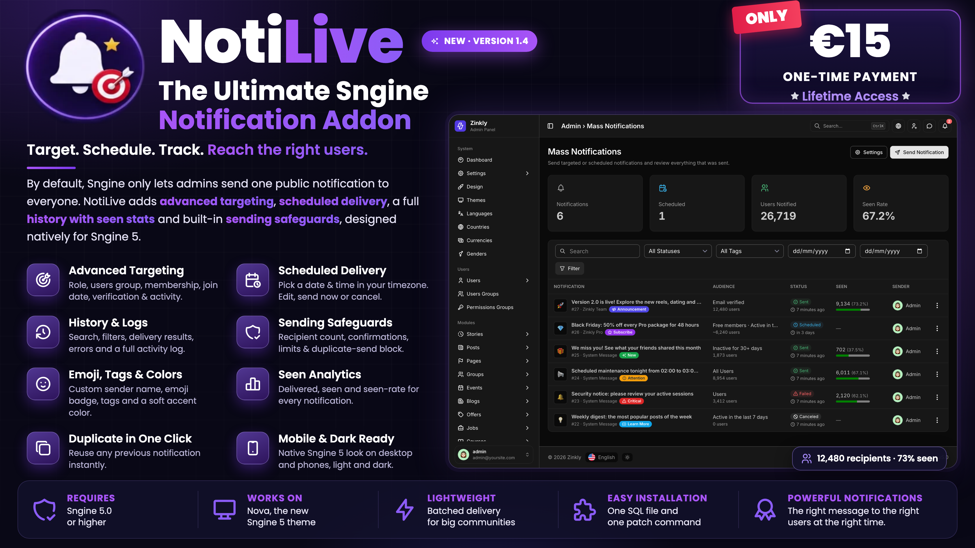 NotiLive: The Ultimate Sngine Notification Addon screenshot 1