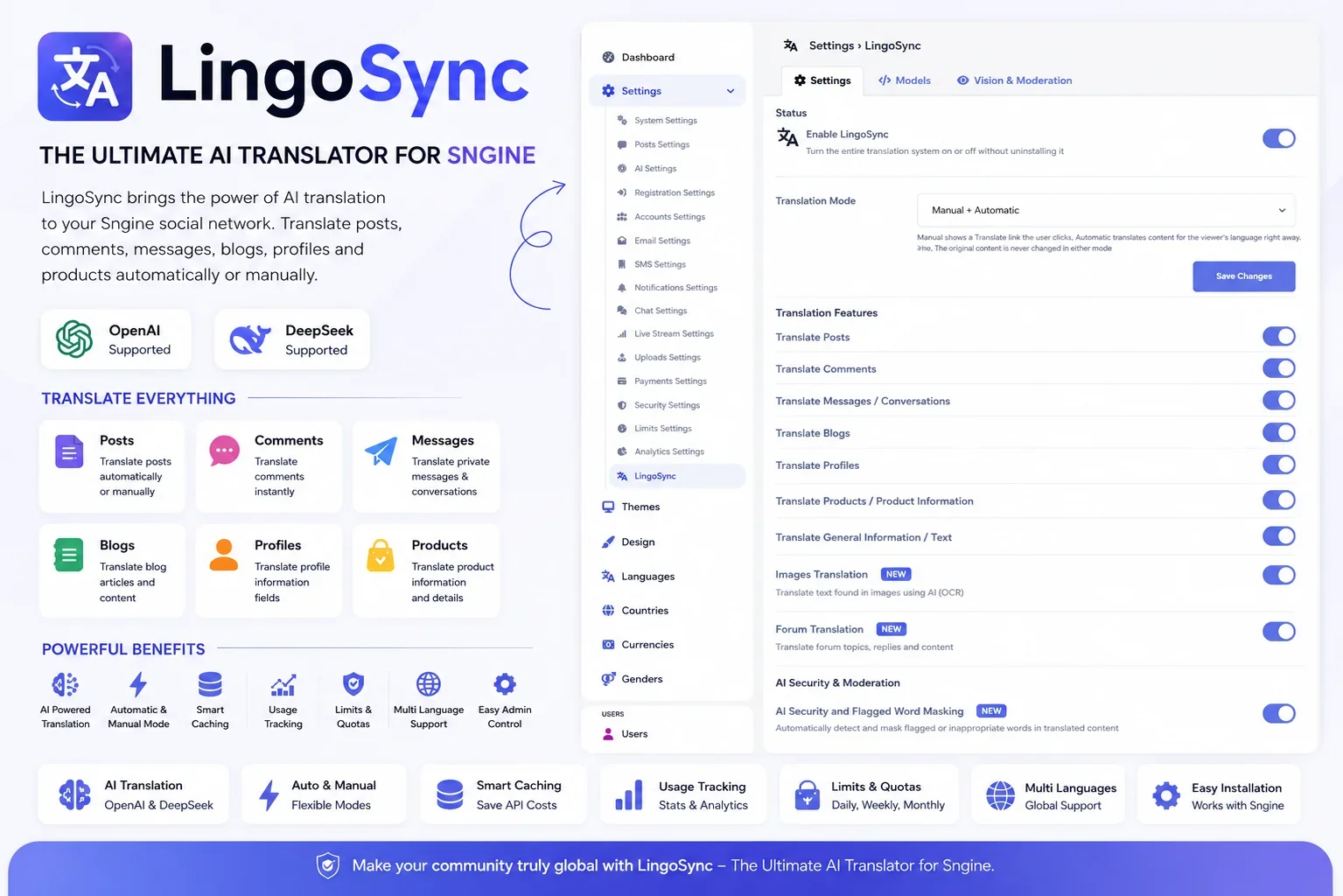 LingoSync — The Ultimate AI Translator for Sngine + VisionAI screenshot 1